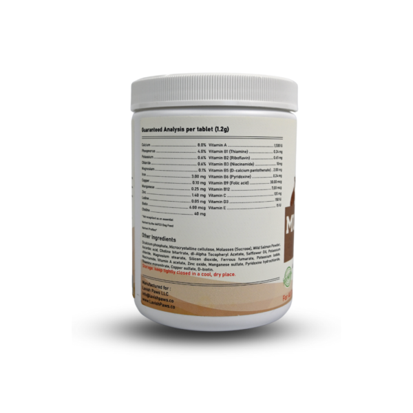 Supplement facts and ingredients for Lavish Paws Multivitamin for dogs