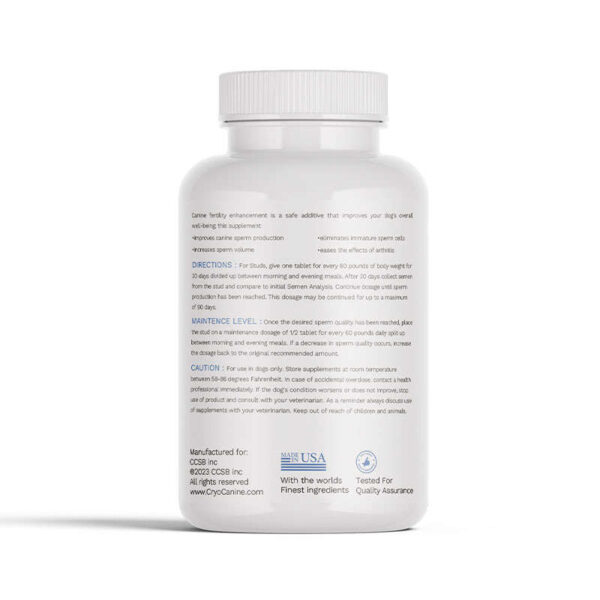 CCSB Fertility Supplement directions – dosage and maintenance chart for stud dogs